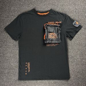 Time + Space Mens Med Graphic T-Shirt Black Orange 3D Cargo Pocket Streetwear